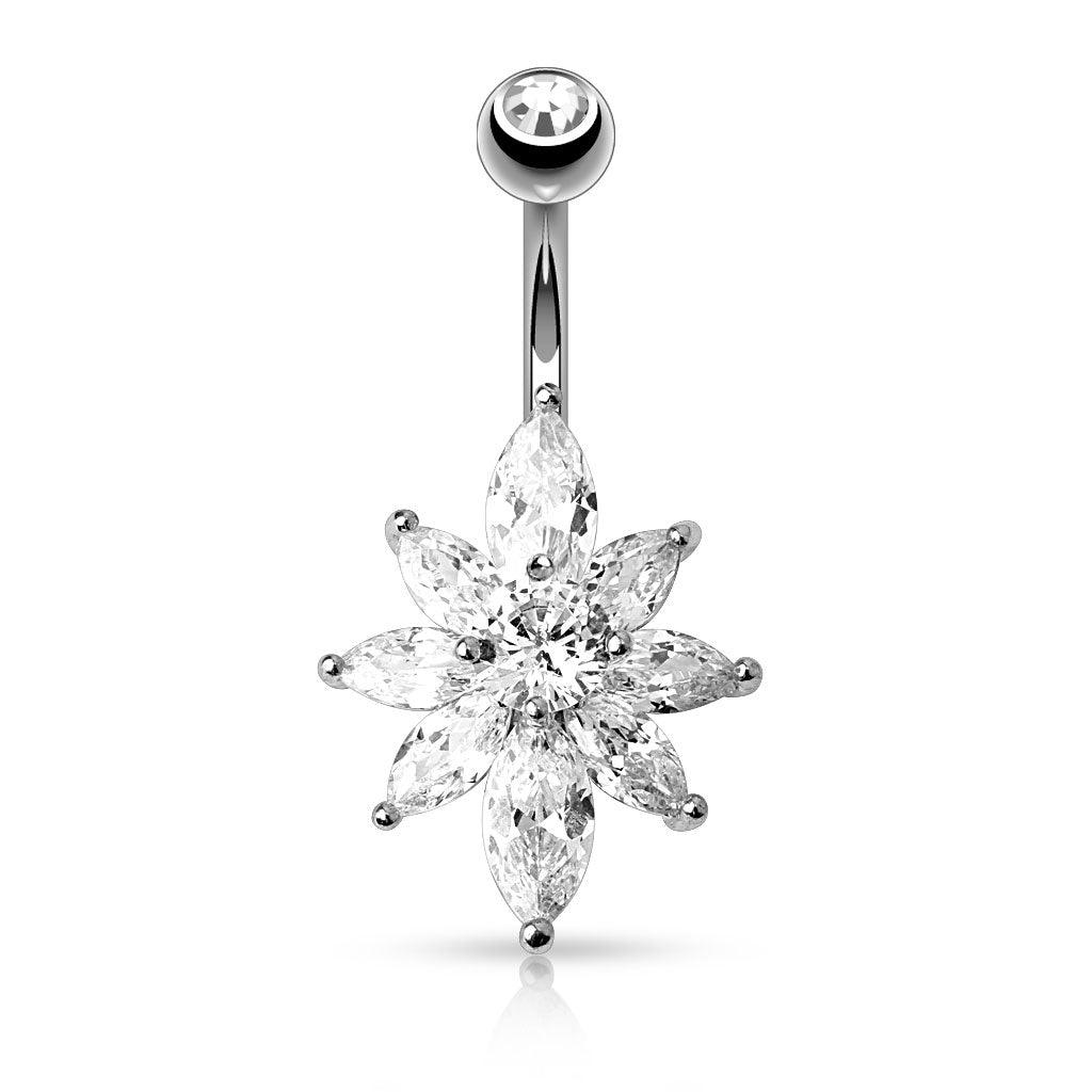 Bauchnabelpiercing "Petal Flower" mit Zirkonia Kristallen (9292569346376)