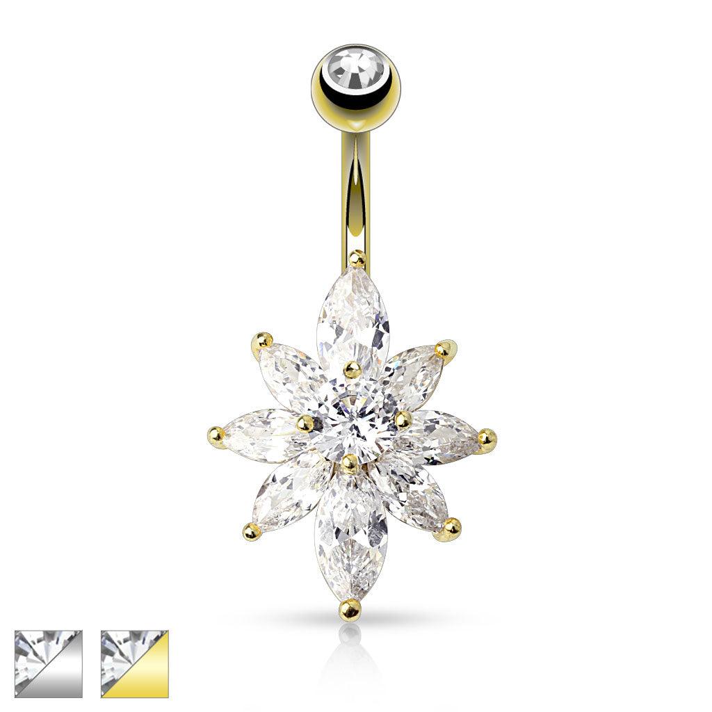 Bauchnabelpiercing "Petal Flower" mit Zirkonia Kristallen (9292569346376)