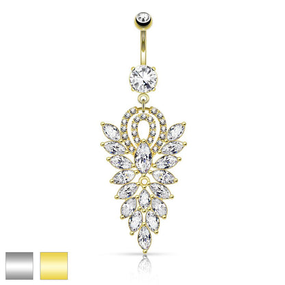 Vergoldetes Chirurgenstahl Bauchnabelpiercing Fancy Chandelier mit Zirkonia Kristallen (9187204759880)