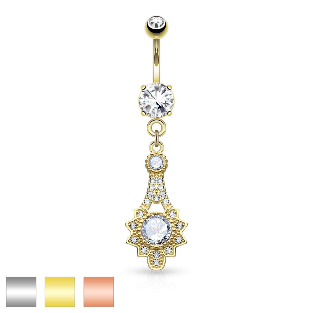 Bauchnabelpiercing "Tribal Sun" mit Zirkonia Kristallen (9292619972936)