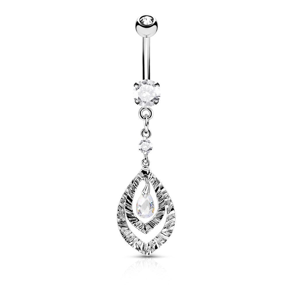 Bauchnabelpiercing "Double Hoops" mit Drop Zirkonia Kristall (9308467462472)