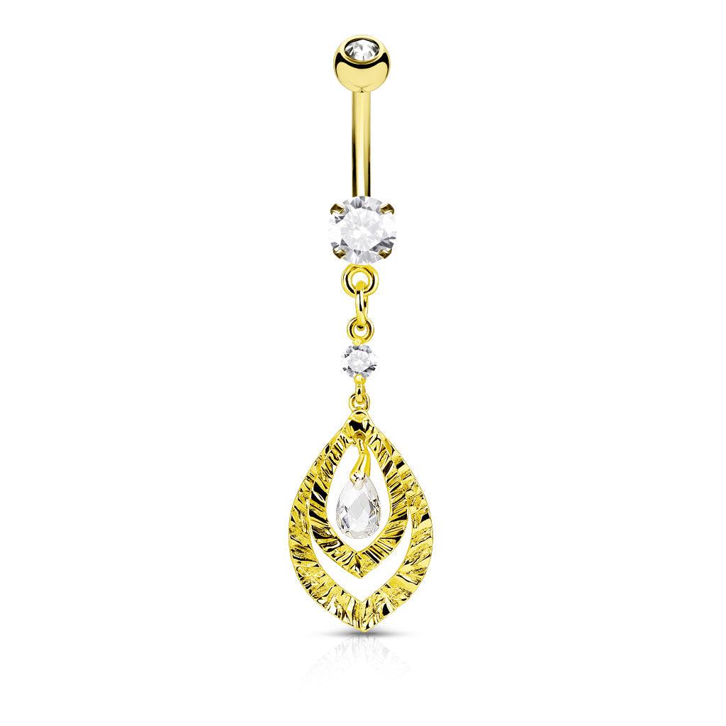 Bauchnabelpiercing "Double Hoops" mit Drop Zirkonia Kristall (9308467462472)