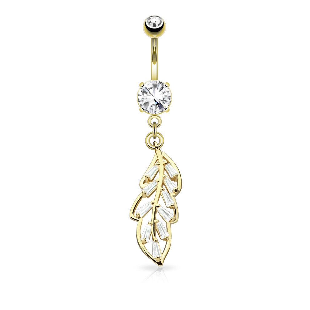 Bauchnabelpiercing mit geschwungenem Blatt Anhänger und Zirkonia Kristallen (9307941568840)