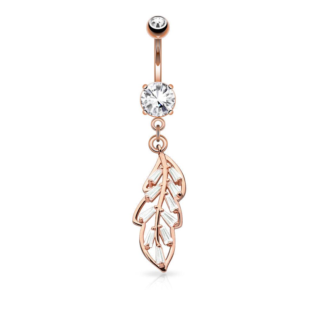 Bauchnabelpiercing mit geschwungenem Blatt Anhänger und Zirkonia Kristallen (9307941568840)