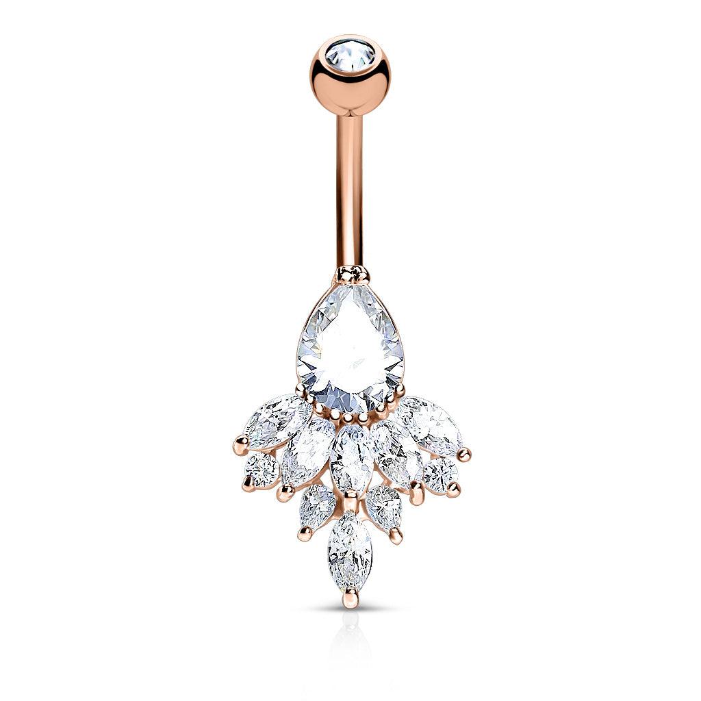 Vergoldetes Chirurgenstahl Bauchnabelpiercing "Golden Radiance" mit Zirkonia Kristallen (9187066609992)