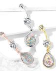 Bauchnabelpiercing mit Rainbow Opalite Stein Anhänger und Zirkonia Kristall (9307925578056)