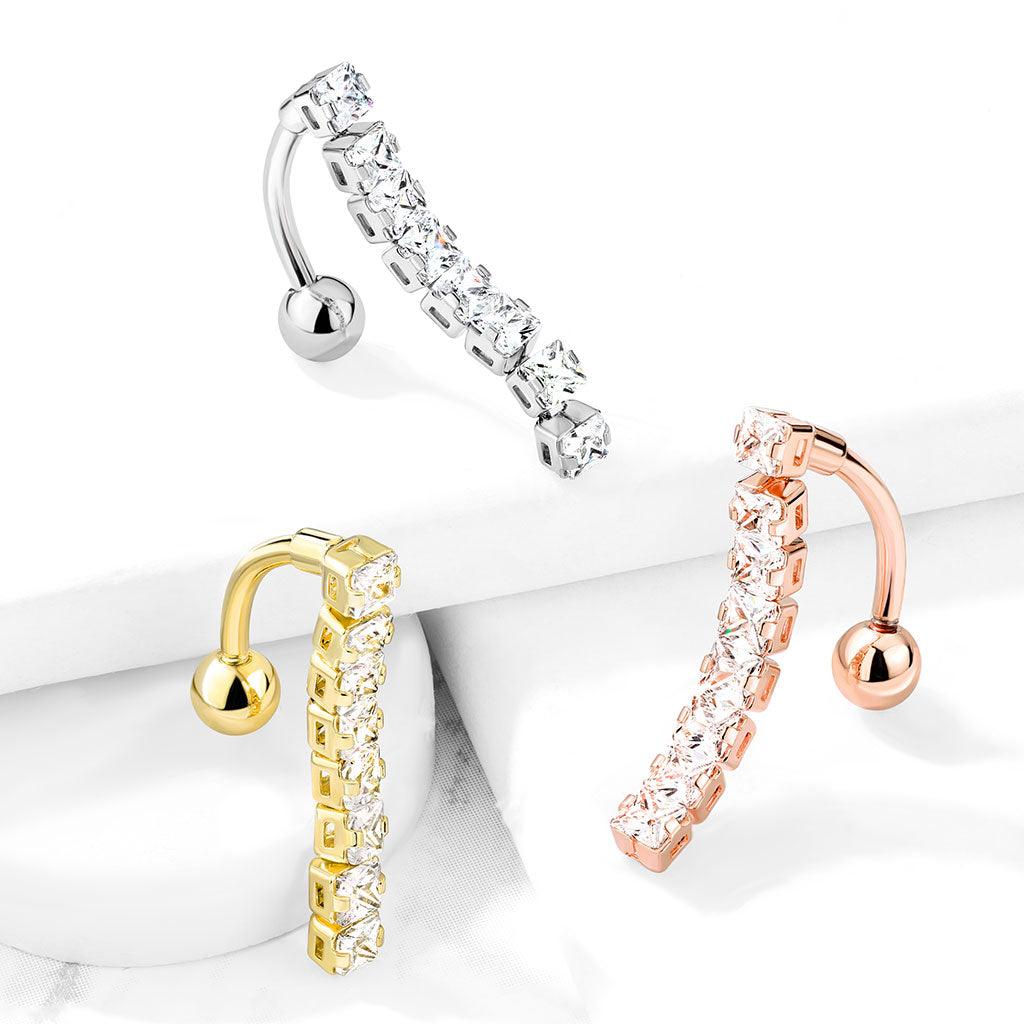 Bauchnabelpiercing 8 Quadrate Top Drop Anhänger mit Zirkonia Kristallen (9307715338568)