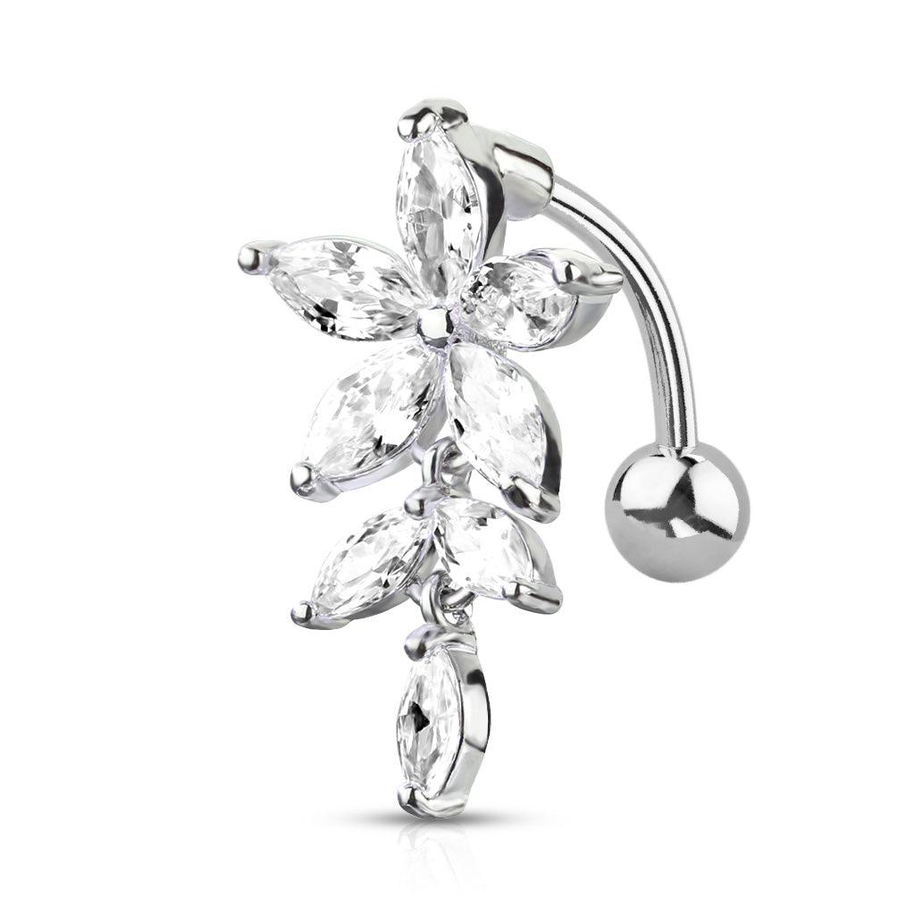 Bauchnabelpiercing mit Top Down Blumen Ranke und Zirkonia Kristallen (9307656651080)
