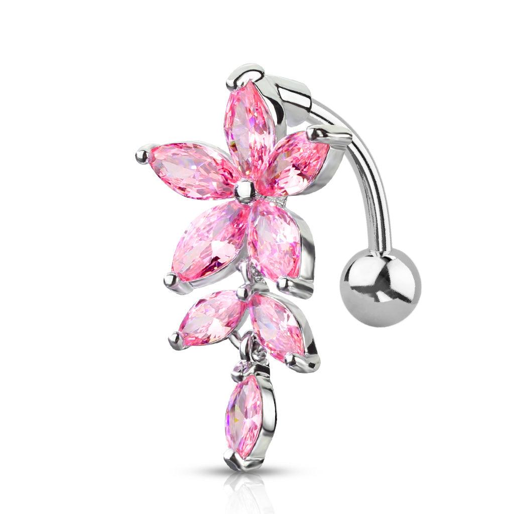 Bauchnabelpiercing mit Top Down Blumen Ranke und Zirkonia Kristallen (9307656651080)