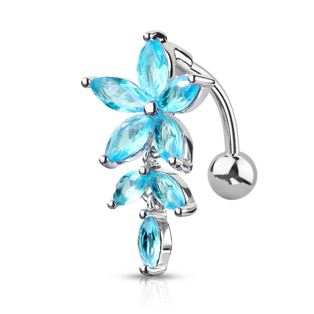 Bauchnabelpiercing mit Top Down Blumen Ranke und Zirkonia Kristallen (9307656651080)