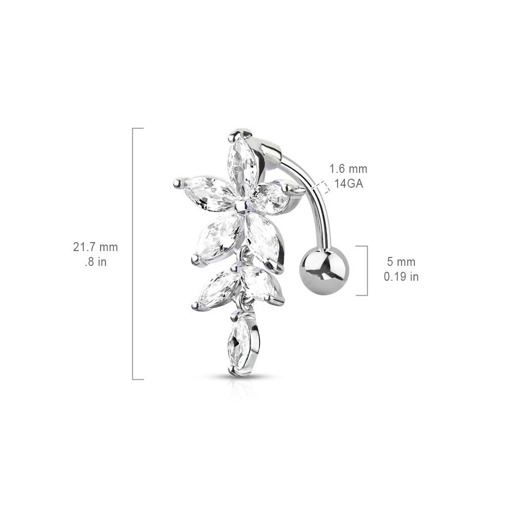 Bauchnabelpiercing mit Top Down Blumen Ranke und Zirkonia Kristallen (9307656651080)