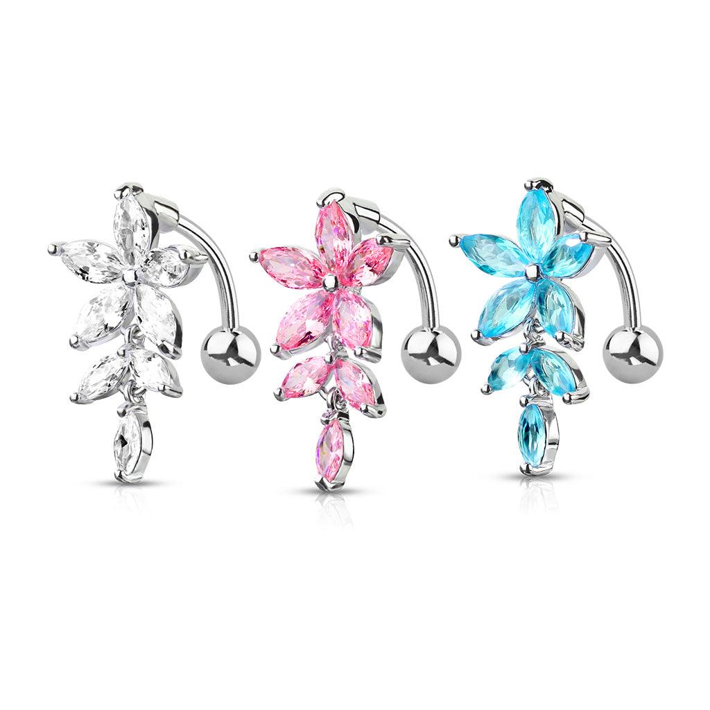 Bauchnabelpiercing mit Top Down Blumen Ranke und Zirkonia Kristallen (9307656651080)