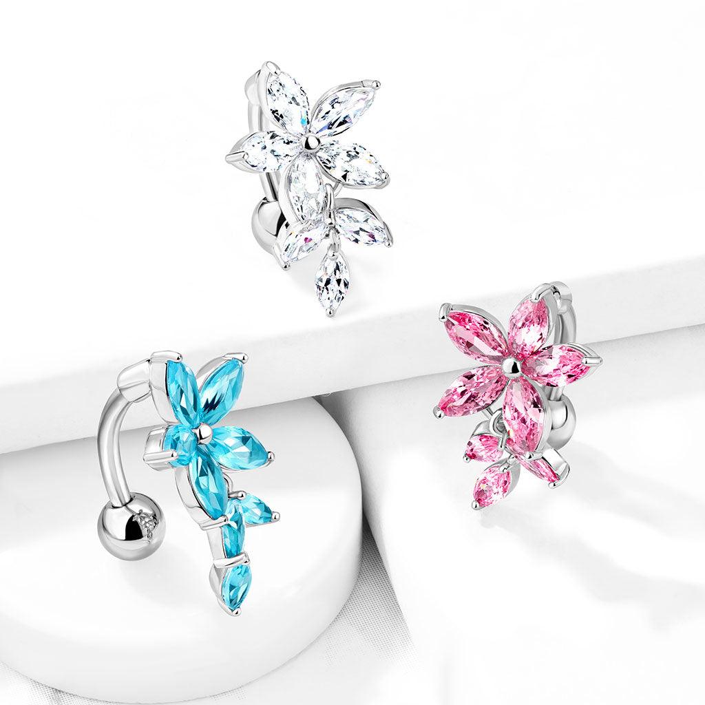 Bauchnabelpiercing mit Top Down Blumen Ranke und Zirkonia Kristallen (9307656651080)