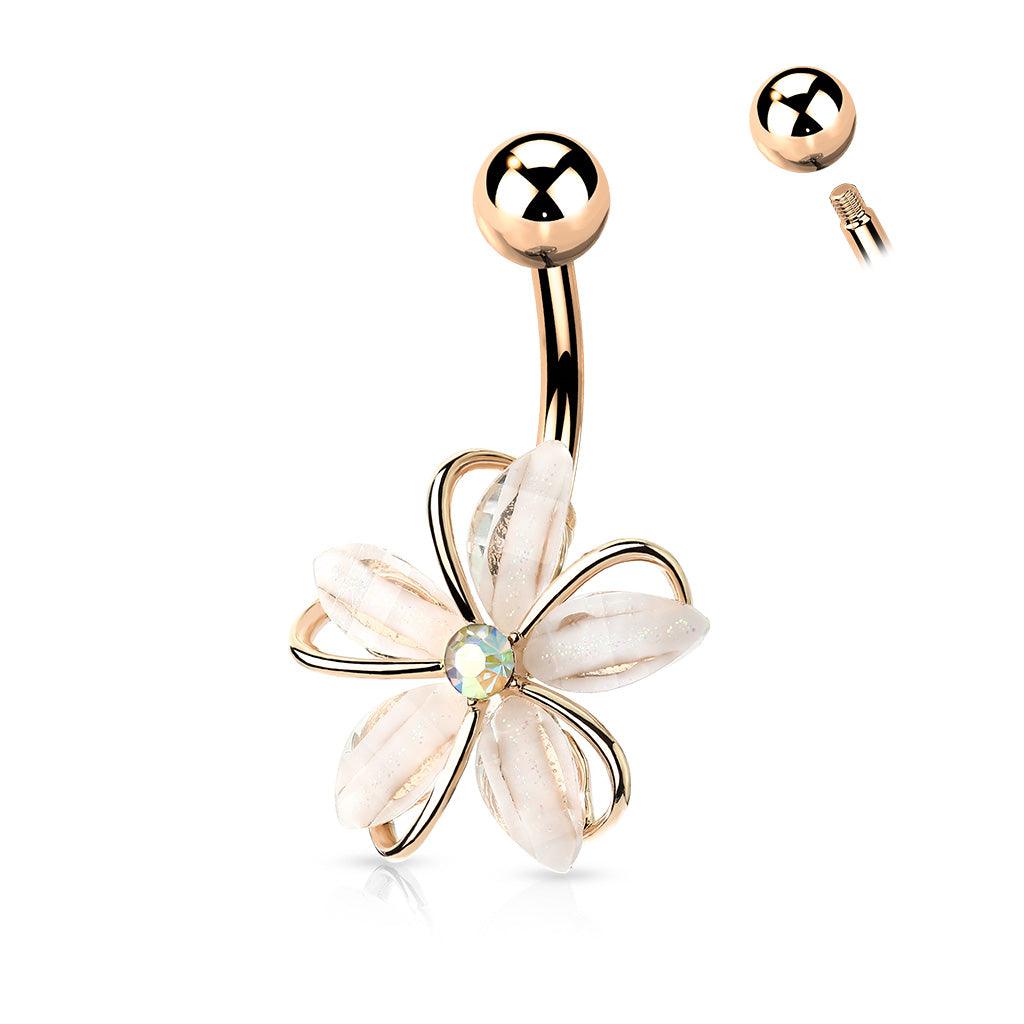 Bauchnabelpiercing "White Blossom" mit Zirkonia Kristall (9307633320264)