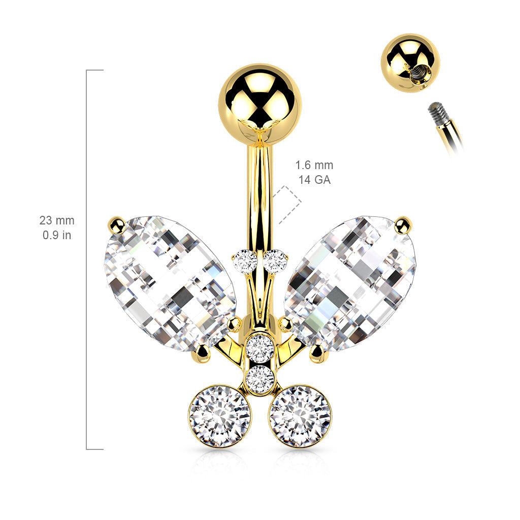 Bauchnabelstecker "Crystal Butterfly" vergoldet mit Zirkonia (Chirurgenstahl 316L) - Royal Skin Jewelry (9121904820552)
