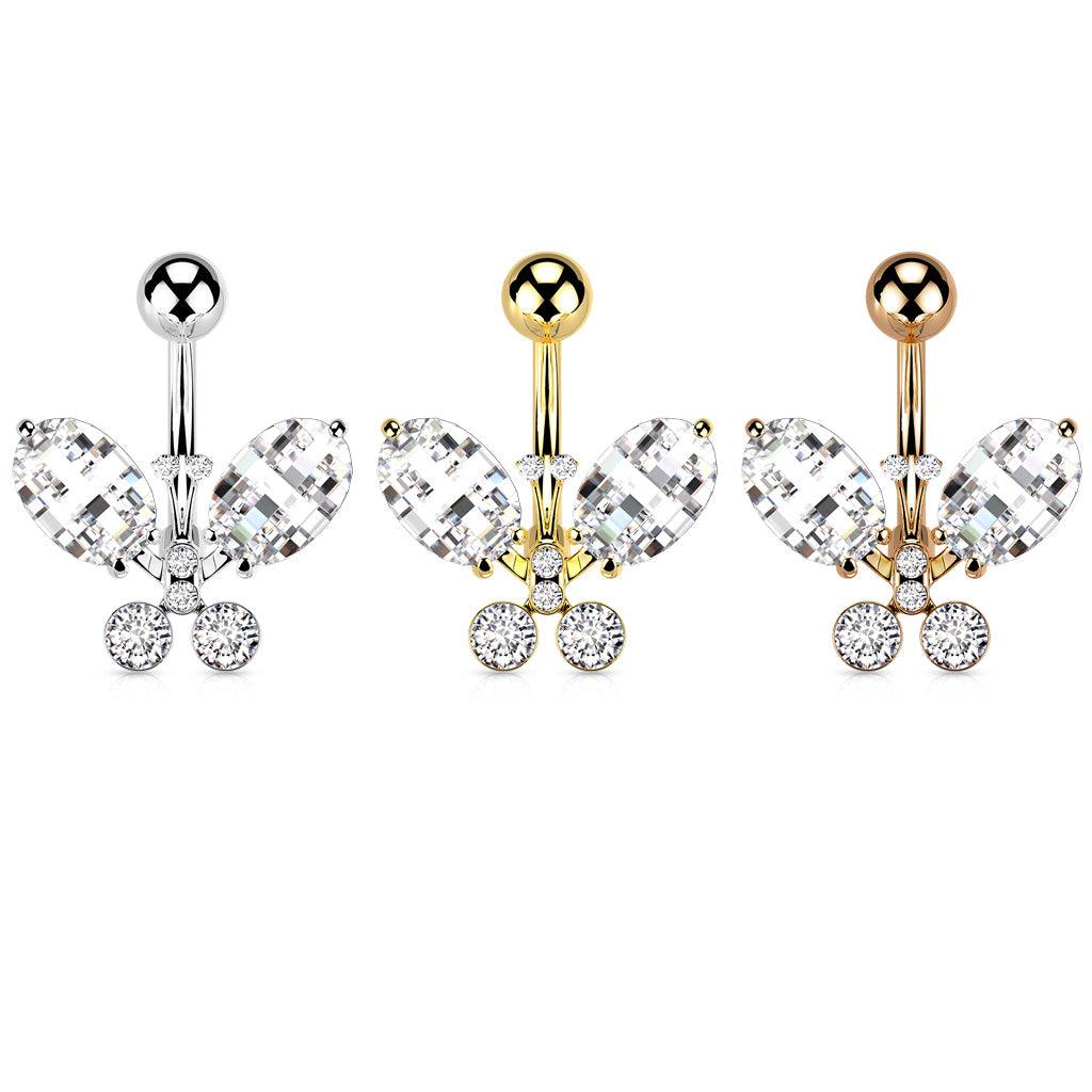 Bauchnabelstecker "Crystal Butterfly" vergoldet mit Zirkonia (Chirurgenstahl 316L) - Royal Skin Jewelry (9121904820552)