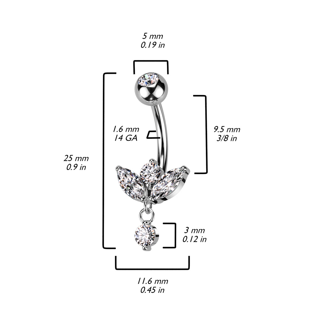 Bauchnabelstecker "Floral Ascent" vergoldet mit Zirkonia Steinen (Chirurgenstahl 316L) - Royal Skin Jewelry (9121920975176)