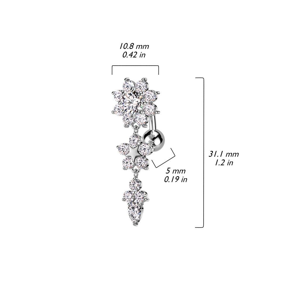 Bauchnabelpiercing "Flower Drop" vergoldet mit Zirkonia Steinen (Chirurgenstahl 316L) - Royal Skin Jewelry (9121936441672)