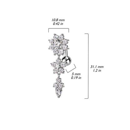 Bauchnabelpiercing "Flower Drop" vergoldet mit Zirkonia Steinen (Chirurgenstahl 316L) - Royal Skin Jewelry (9121936441672)