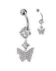 Bauchnabelpiercing mit Schmetterling Anhänger mit eingefassten Zirkonia Steinen (9301352546632)