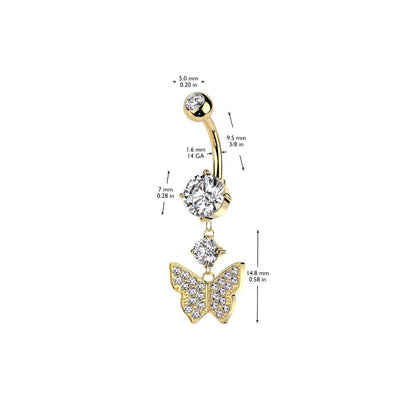 Bauchnabelpiercing mit Schmetterling Anhänger mit eingefassten Zirkonia Steinen (9301352546632)