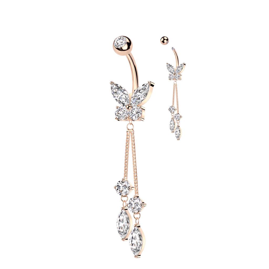 Bauchnabelpiercing Schmetterling Motiv und Zirkonia Kristallen Anhänger (9301348581704)