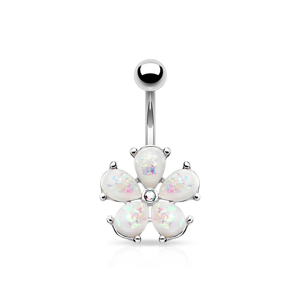 Bauchnabelpiercing Flower mit eingefassten Resin Opals und Zirkonia Kristall (9301334491464)
