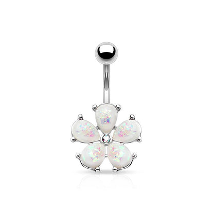Bauchnabelpiercing Flower mit eingefassten Resin Opals und Zirkonia Kristall (9301334491464)