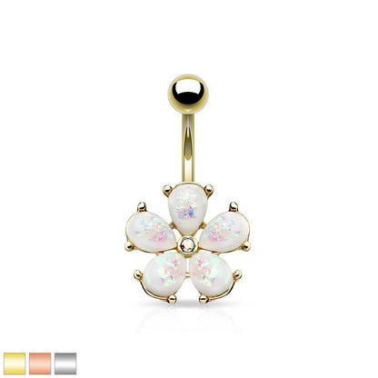 Bauchnabelpiercing Flower mit eingefassten Resin Opals und Zirkonia Kristall (9301334491464)