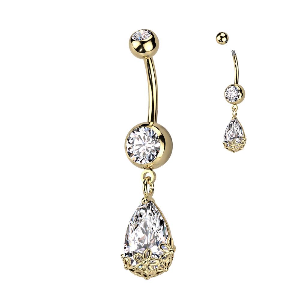 Bauchnabelpiercing "Blossom Pearl" mit Zirkonia Steinen (Chirurgenstahl 316L) (9126302122312)