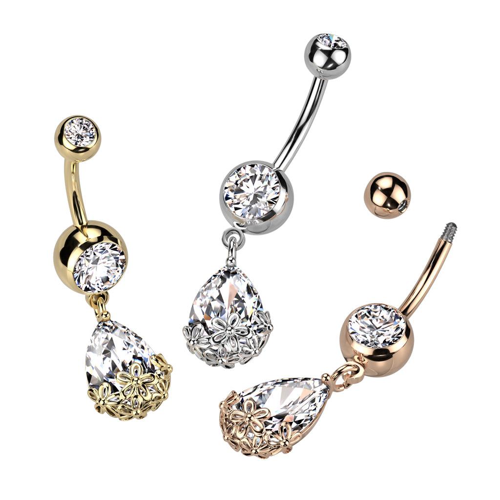 Bauchnabelpiercing "Blossom Pearl" mit Zirkonia Steinen (Chirurgenstahl 316L) (9126302122312)