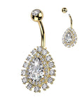 Bauchnabelstecker "Crystal Teardrop" vergoldet mit Zirkonia Steinen (Chirurgenstahl 316L) - Royal Skin Jewelry (9123519824200)