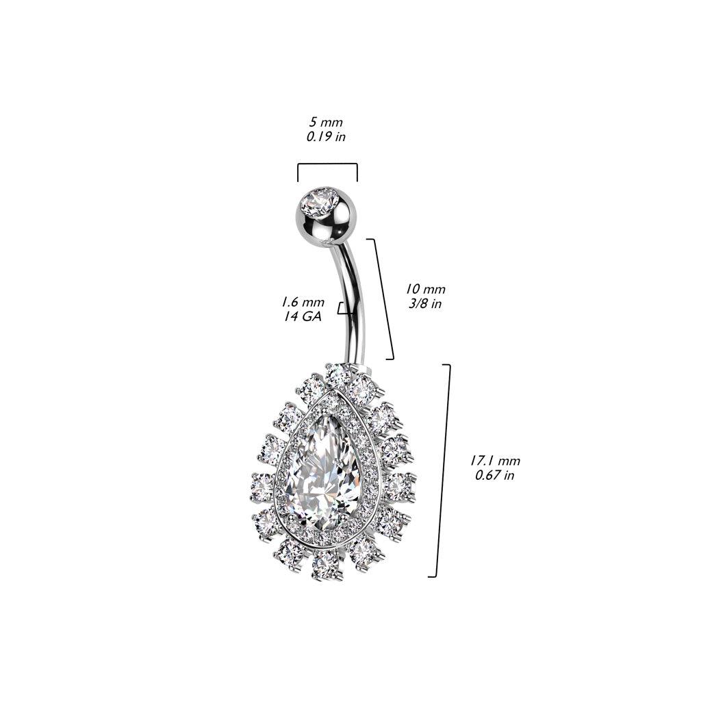 Bauchnabelstecker "Crystal Teardrop" vergoldet mit Zirkonia Steinen (Chirurgenstahl 316L) - Royal Skin Jewelry (9123519824200)