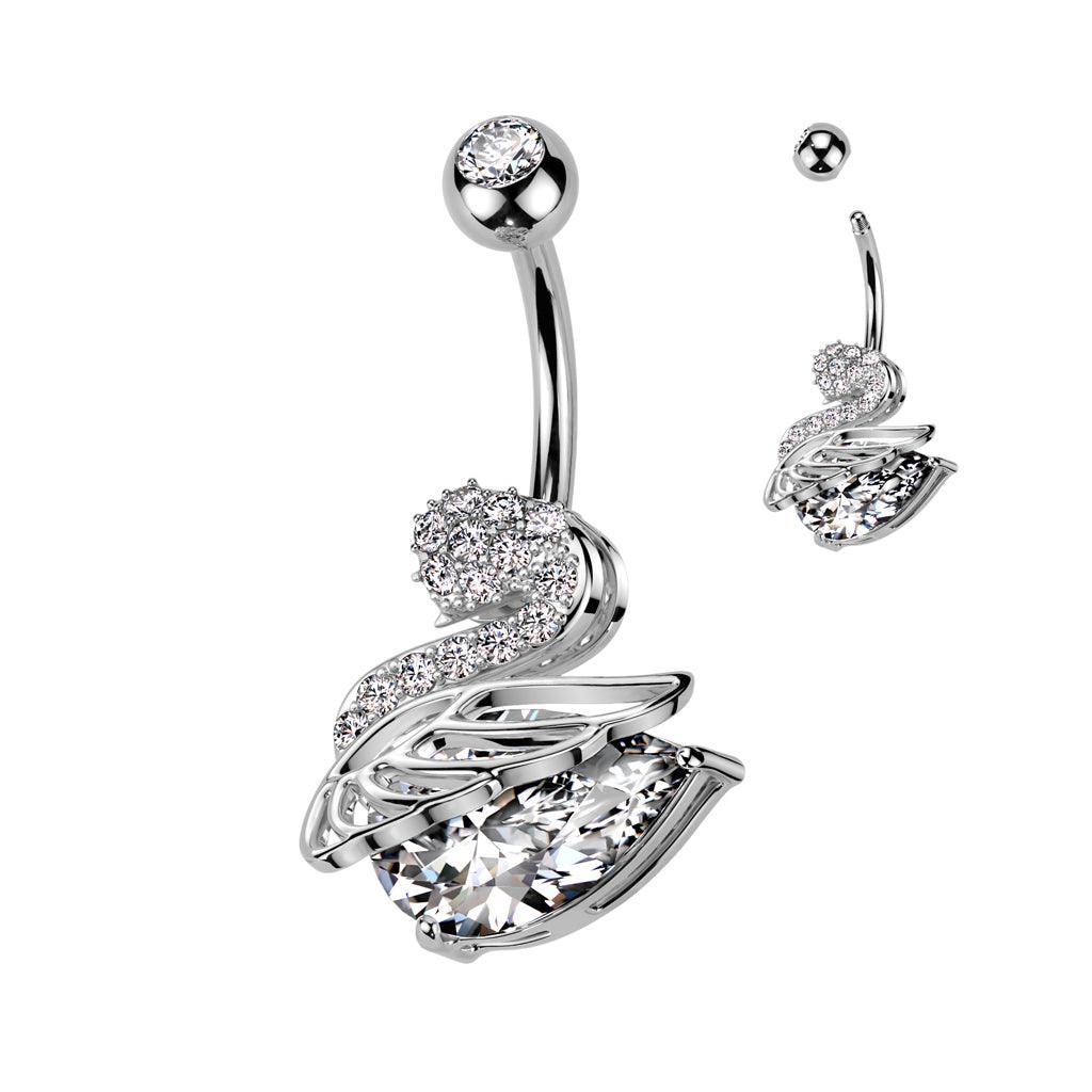 Bauchnabelpiercing mit Schwan Motiv und Zirkonia Kristallen (9301231698248)