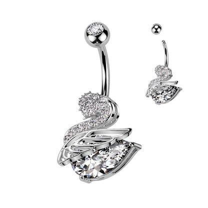 Bauchnabelpiercing mit Schwan Motiv und Zirkonia Kristallen (9301231698248)