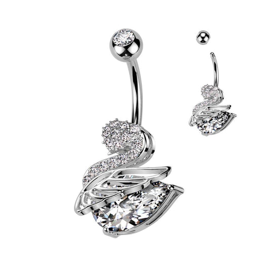 Bauchnabelpiercing mit Schwan Motiv und Zirkonia Kristallen (9301231698248)