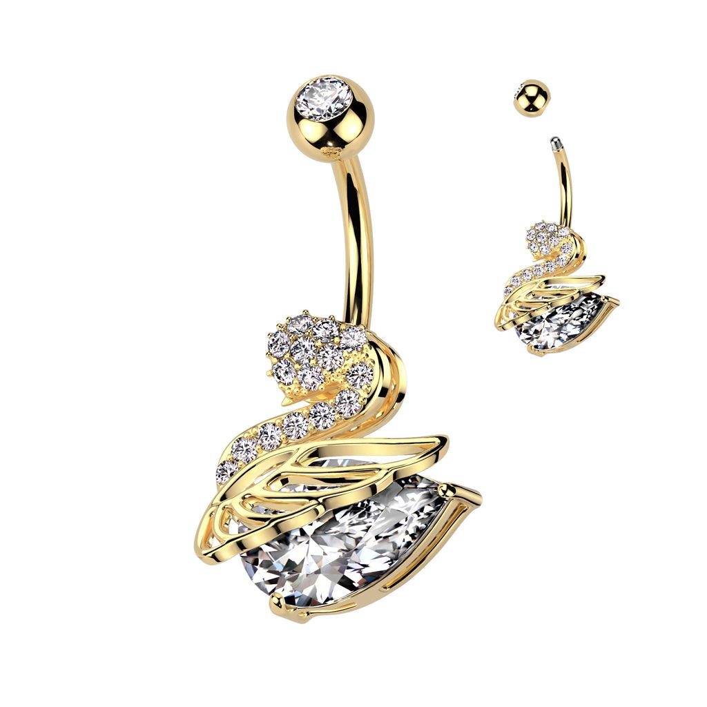 Bauchnabelpiercing mit Schwan Motiv und Zirkonia Kristallen (9301231698248)