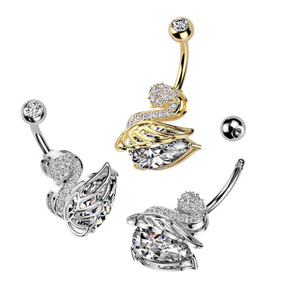 Bauchnabelpiercing mit Schwan Motiv und Zirkonia Kristallen (9301231698248)