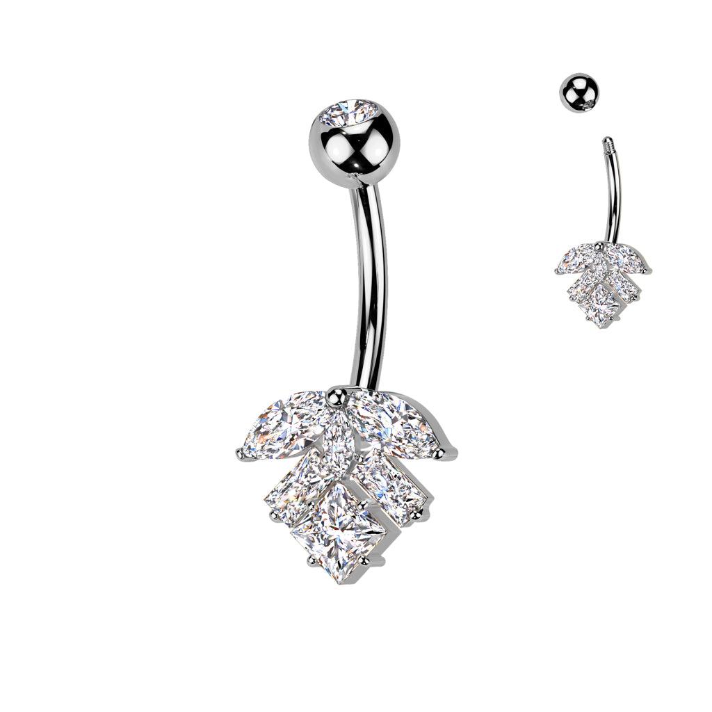 TITAN Bauchnabelpiercing mit eingefassten Zirkonia Kristallen im Blatt Motiv (9298277663048)