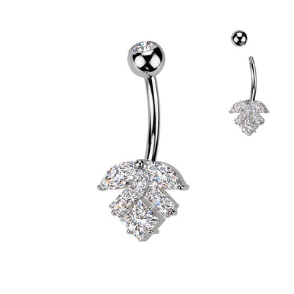 TITAN Bauchnabelpiercing mit eingefassten Zirkonia Kristallen im Blatt Motiv (9298277663048)