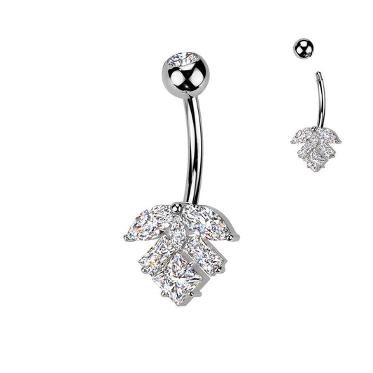 TITAN Bauchnabelpiercing mit eingefassten Zirkonia Kristallen im Blatt Motiv (9298277663048)