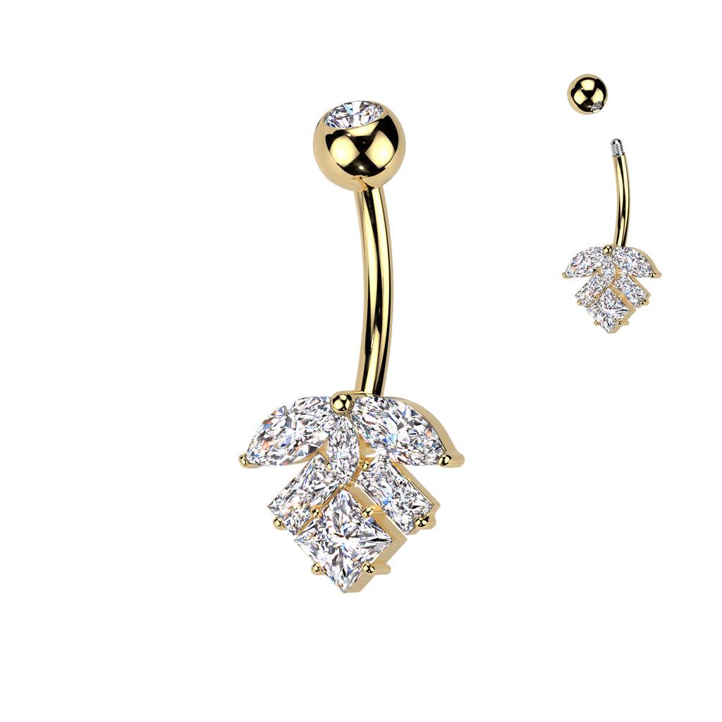 TITAN Bauchnabelpiercing mit eingefassten Zirkonia Kristallen im Blatt Motiv (9298277663048)