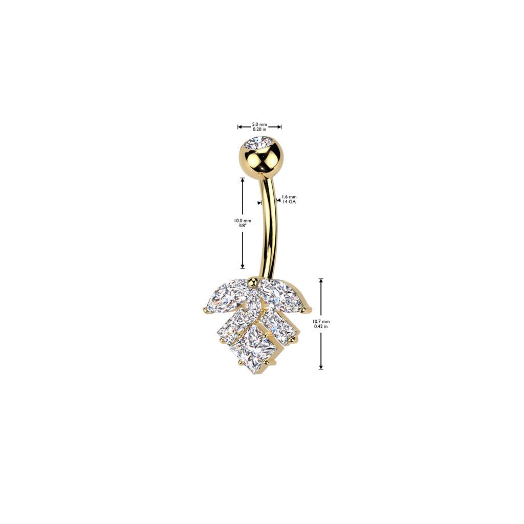 TITAN Bauchnabelpiercing mit eingefassten Zirkonia Kristallen im Blatt Motiv (9298277663048)