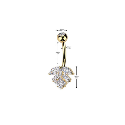 TITAN Bauchnabelpiercing mit eingefassten Zirkonia Kristallen im Blatt Motiv (9298277663048)