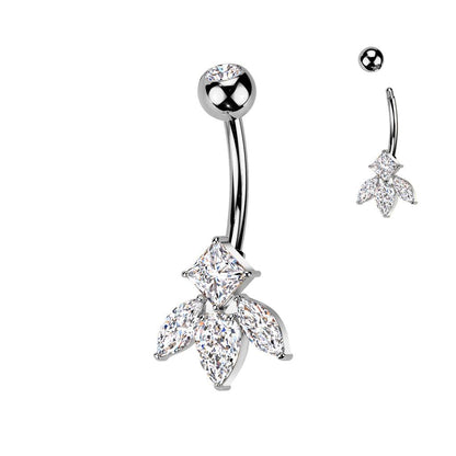 TITAN Bauchnabelpiercing mit eingefassten Quadrat und 3 Marquise Zirkonia Kristallen (9298275500360)