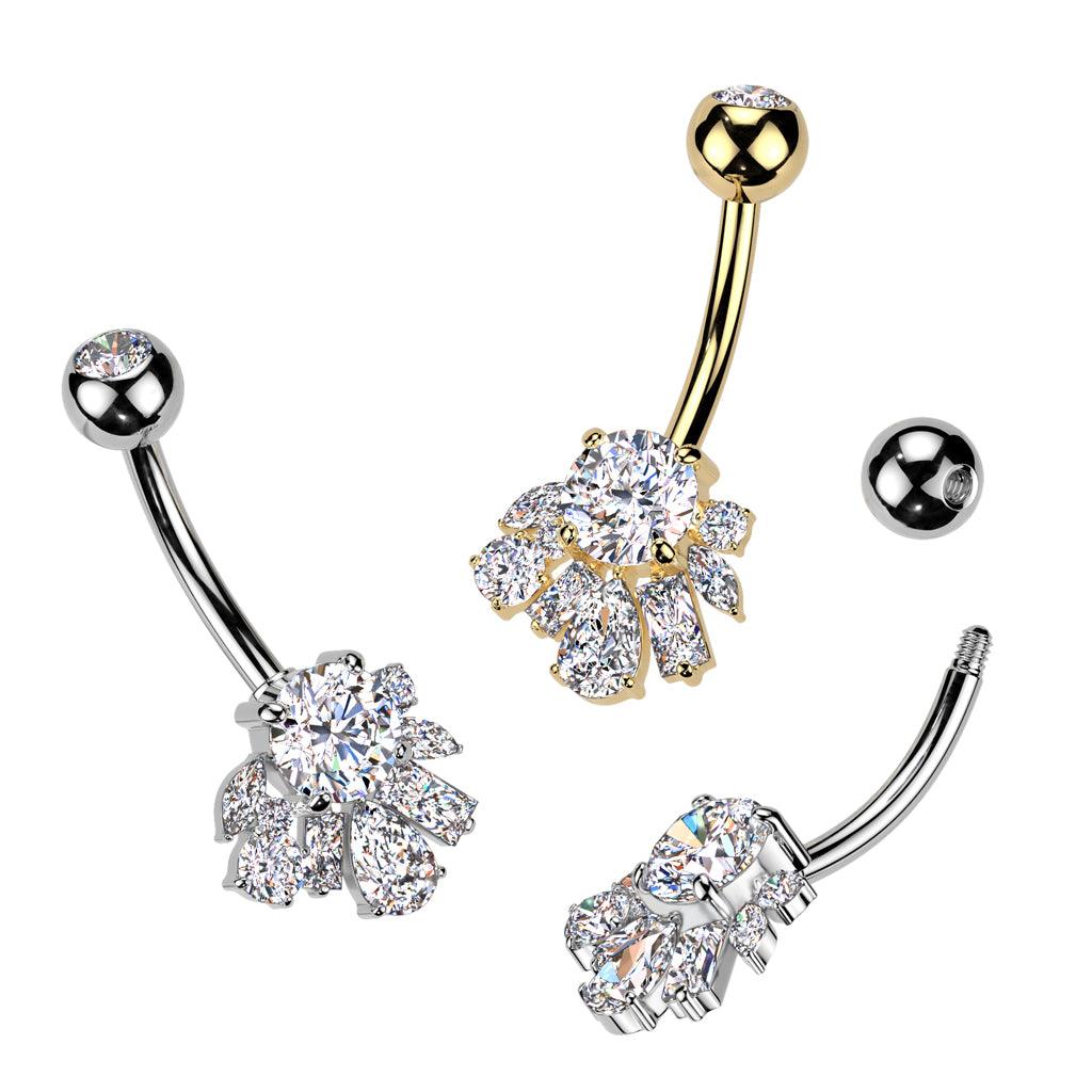 TITAN Bauchnabelpiercing mit eingefassten Zirkonia Kristallen (9298233393480)