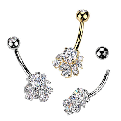 TITAN Bauchnabelpiercing mit eingefassten Zirkonia Kristallen (9298233393480)