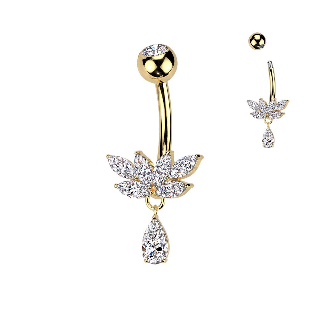 TITAN Bauchnabelpiercing mit Marquise Zirkonia Kristallen und Teardrop Anhänger (9298198757704)