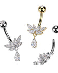 TITAN Bauchnabelpiercing mit Marquise Zirkonia Kristallen und Teardrop Anhänger (9298198757704)