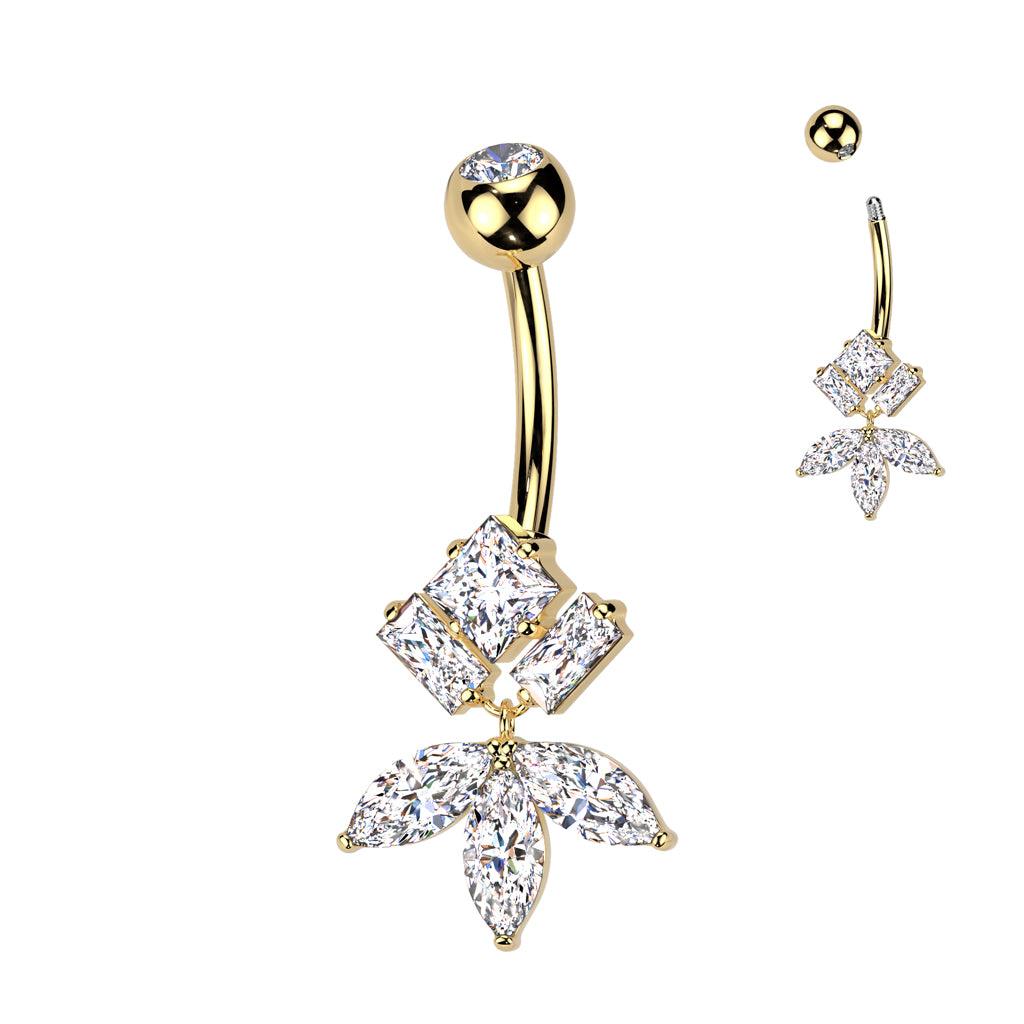 TITAN Bauchnabelpiercing mit Quadrat Zirkinoa Kristall und Marquise Fächer Anhänger (9298194104648)